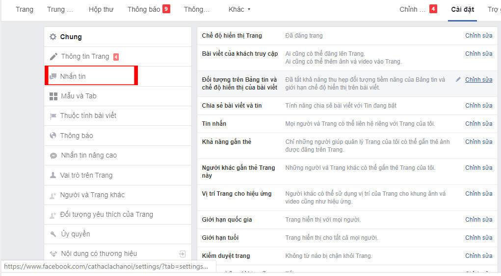 Chuyển sang giao diện mới chúng ta nhấn chọn vào mục Nhắn tin