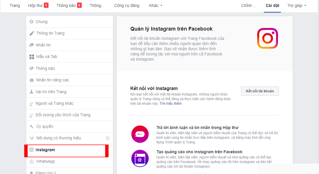 Nhấp vào Tab Instagram.